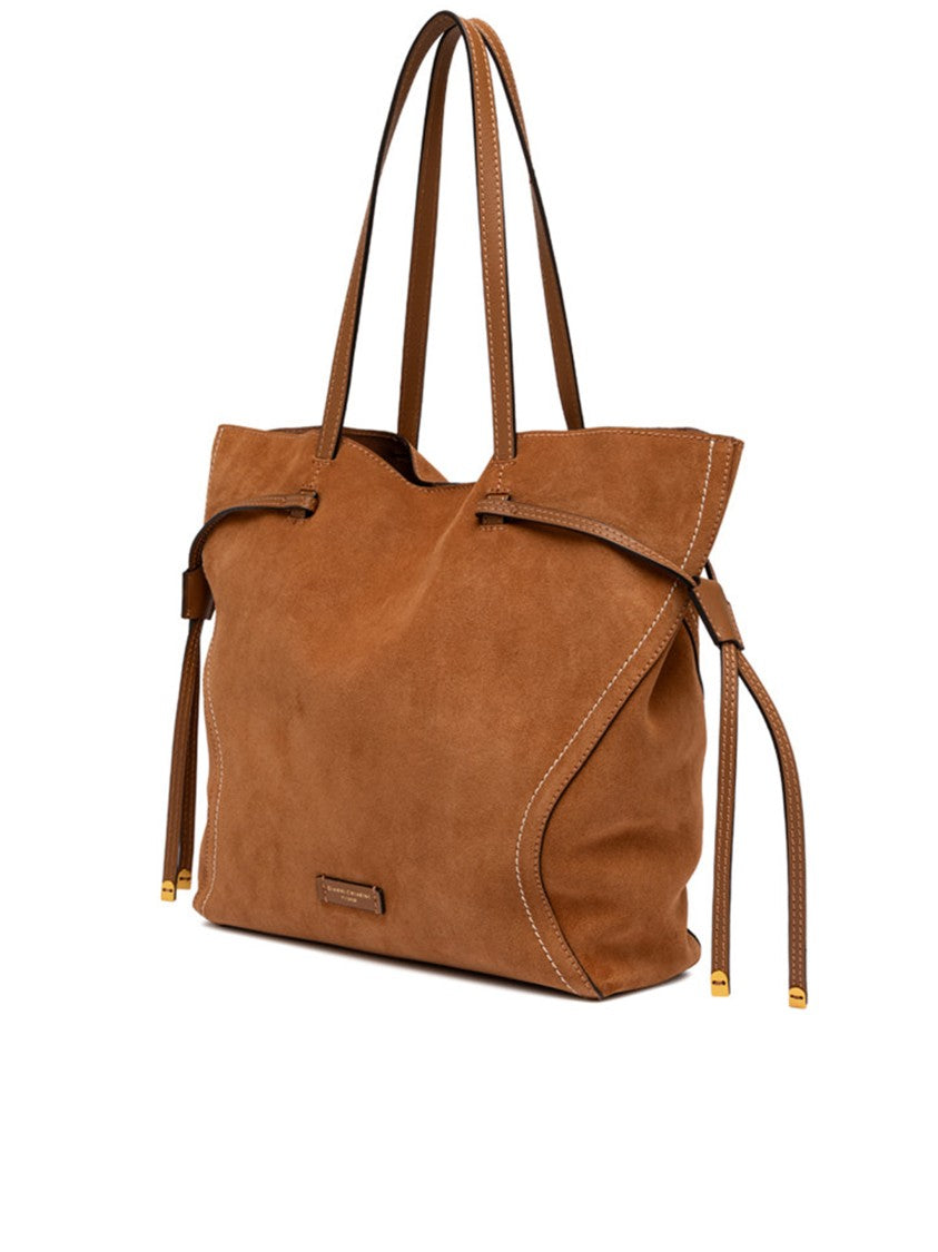 Gianni Chiarini Violette Rich Brown Suede Stitched Tote