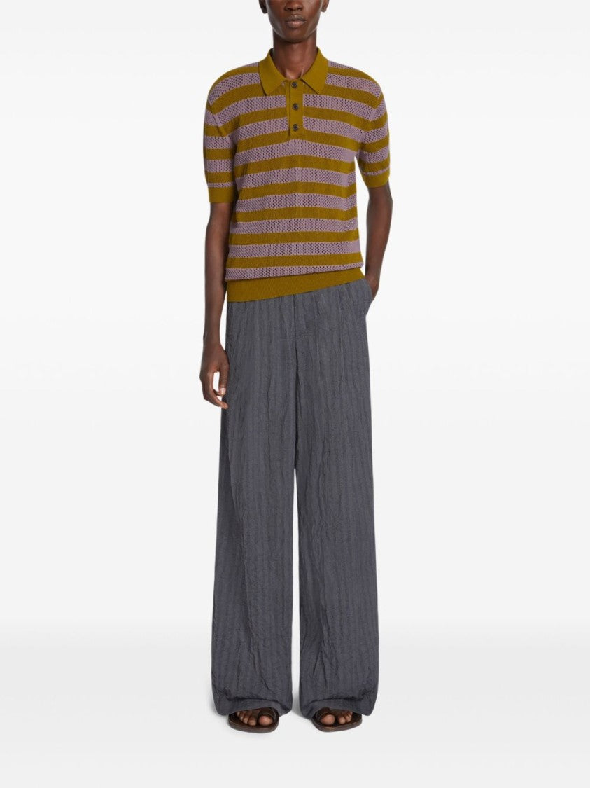 Dries Van Noten Olive Green Ribbed Polo Collar Sweater