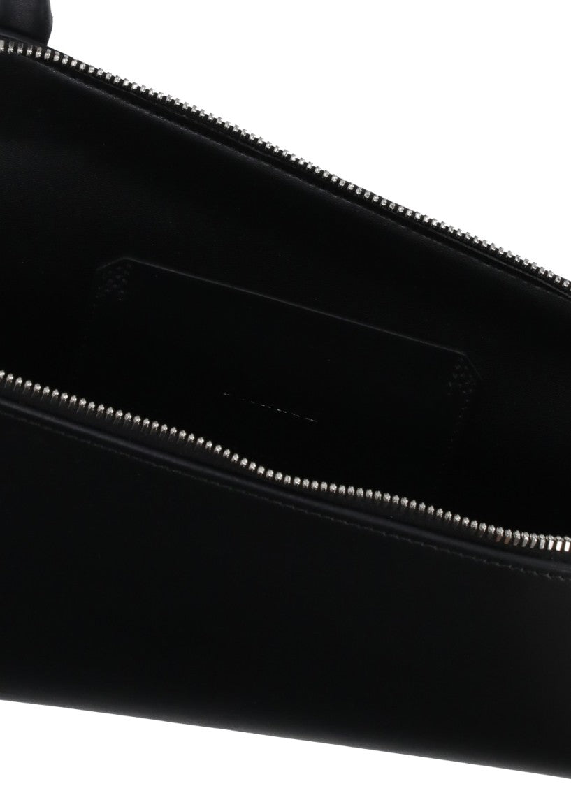 The Attico Triangular-Shaped Black Leather Shoulder Bag With Zip Closure