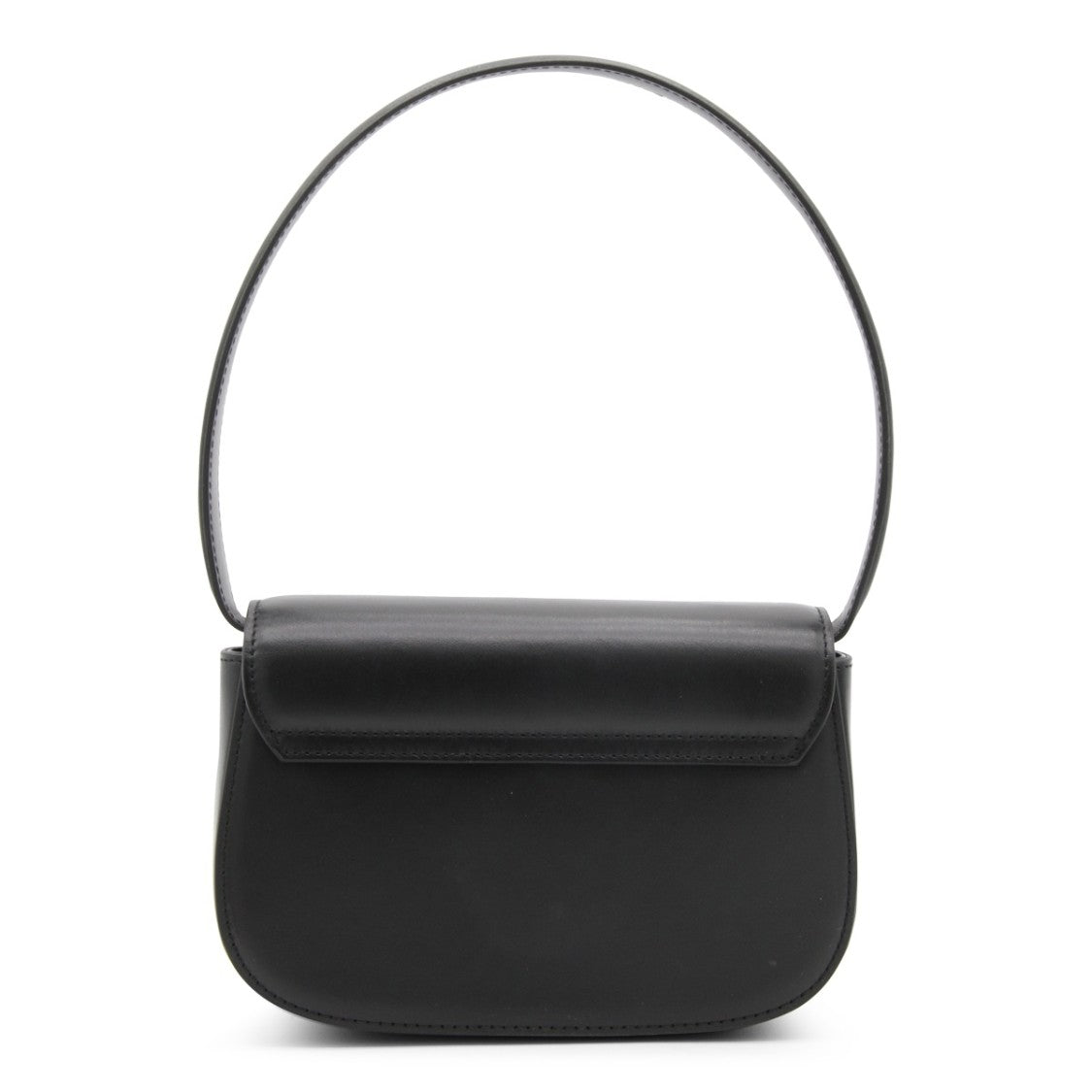 Diesel 1Dr Black Leather Shoulder Bag With Oval Logo Plaque