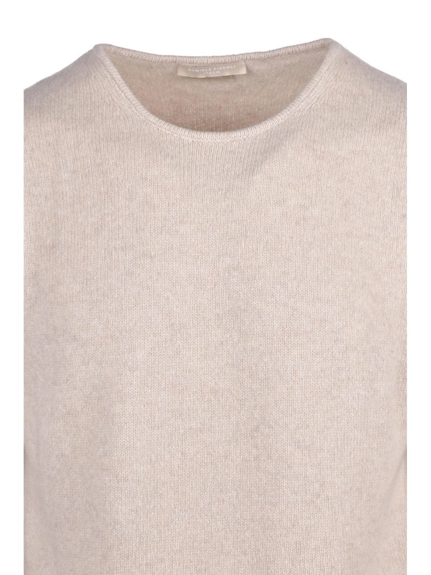 Daniele Fiesoli Beige Cashmere Crewneck Pullover With Refined Knit Texture