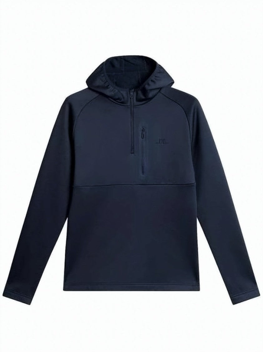 J Lindeberg Minimalistic Black Hooded Pullover With Half-Zip Front