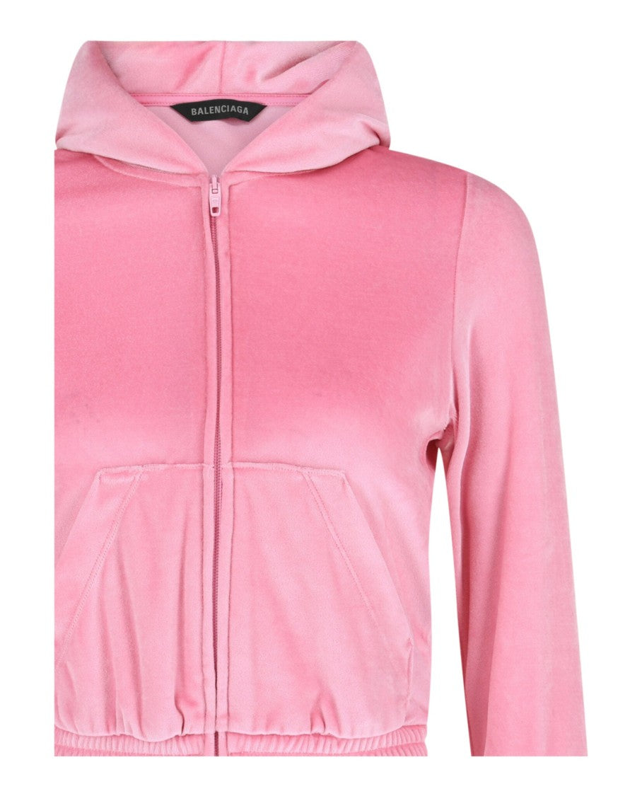 Balenciaga Velvet Hoodie With Crystal-Embellished Logo And Tonal Hardware