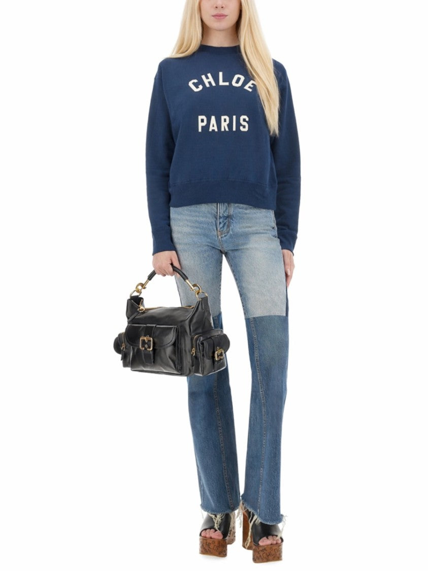 Chloé Cropped Logo Cotton Fleece Pullover