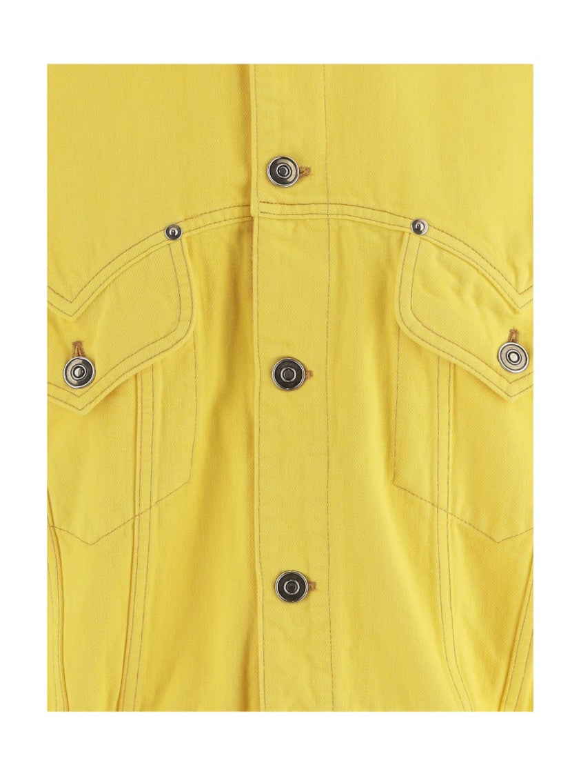 Versace Cropped Cotton Denim Jacket With Pointed Collar And Elasticated Waist