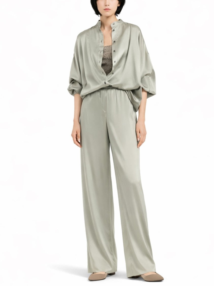 Brunello Cucinelli Fluid Silk-Blend Satin Wide-Leg Track Pants