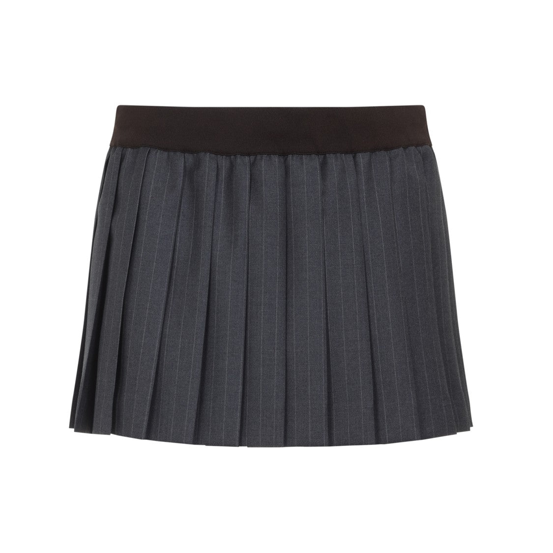 Miu Miu Ardesia Grey Virgin Wool Mini Skirt With Contrasting Waist And Embroidered Logo