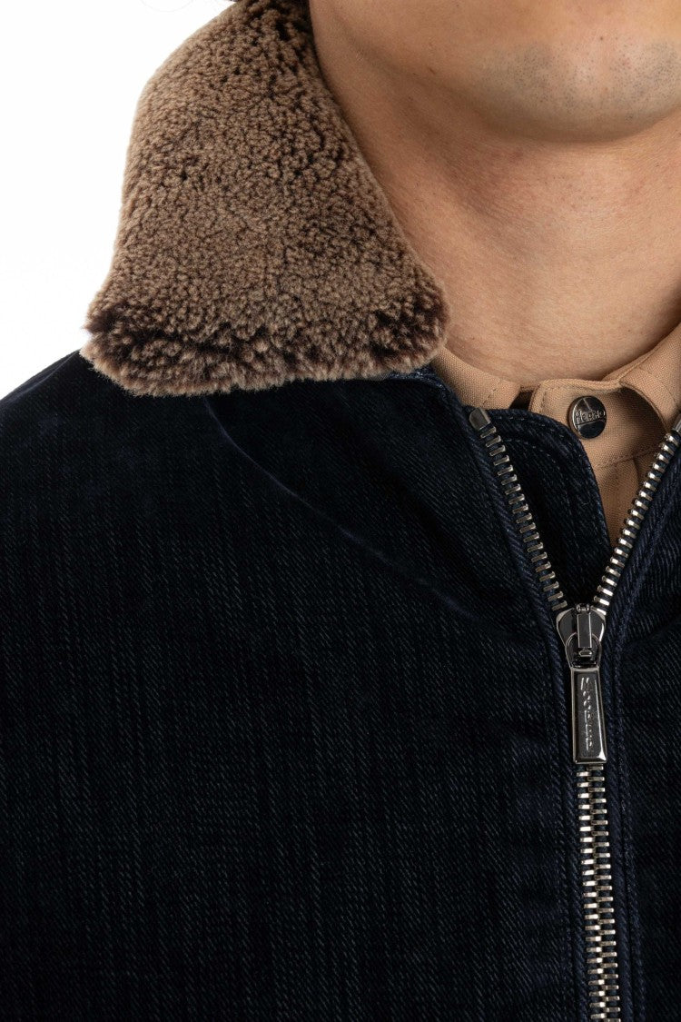 Moorer Flocked Denim Bomber Padded