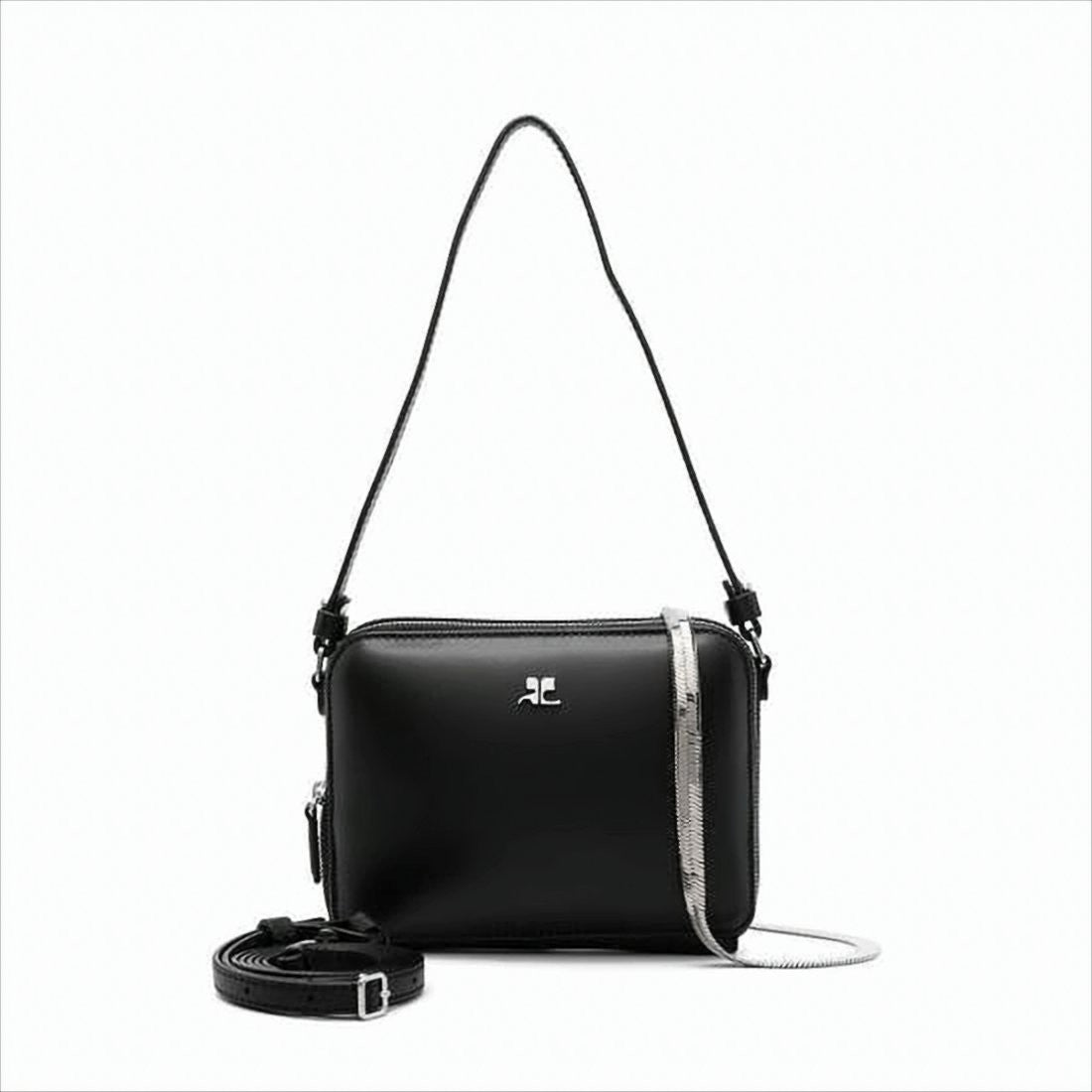 Courrèges Rectangular Black Calf Leather Clutch With Detachable Straps