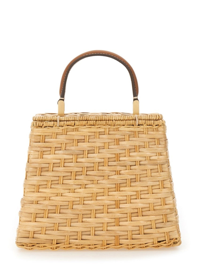 Cult Gaia Neutrals Sybil Woven Rattan Handbag