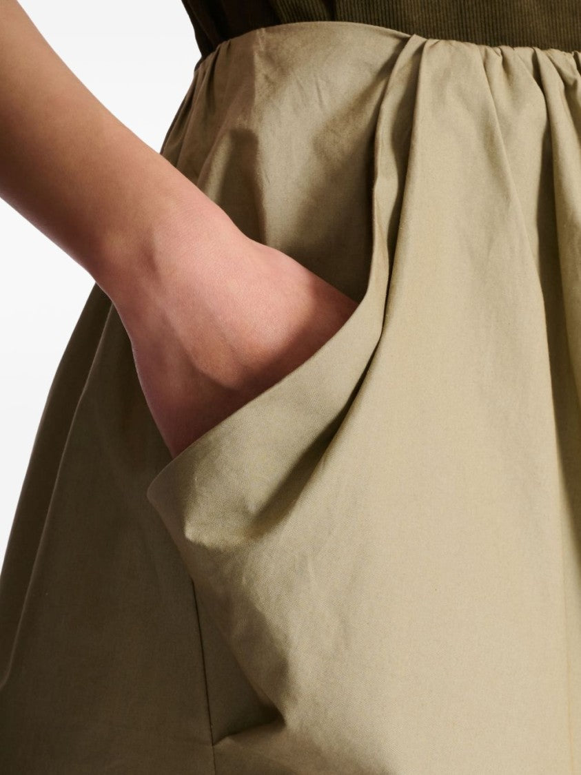 Balmain Green Pleated Waist Cotton Side Skirt