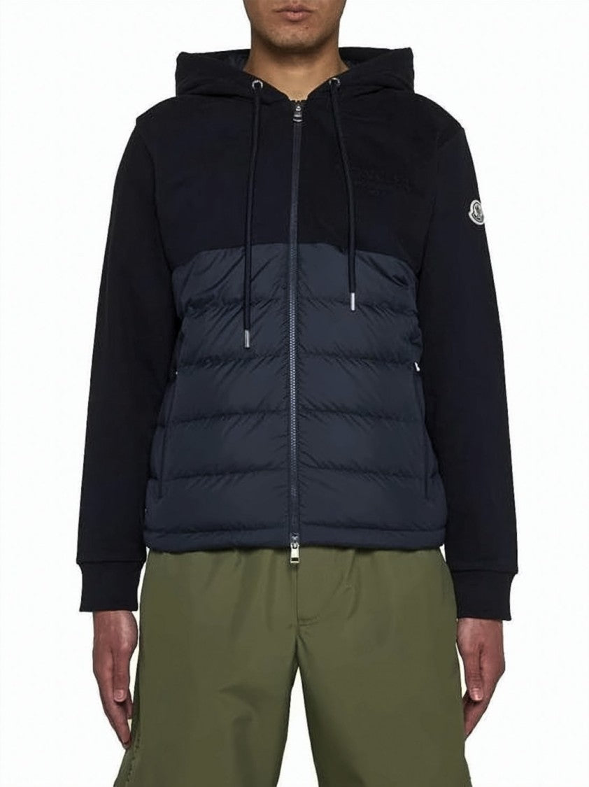 Moncler Short Black Padded Jacket With Smooth Fabric Panels