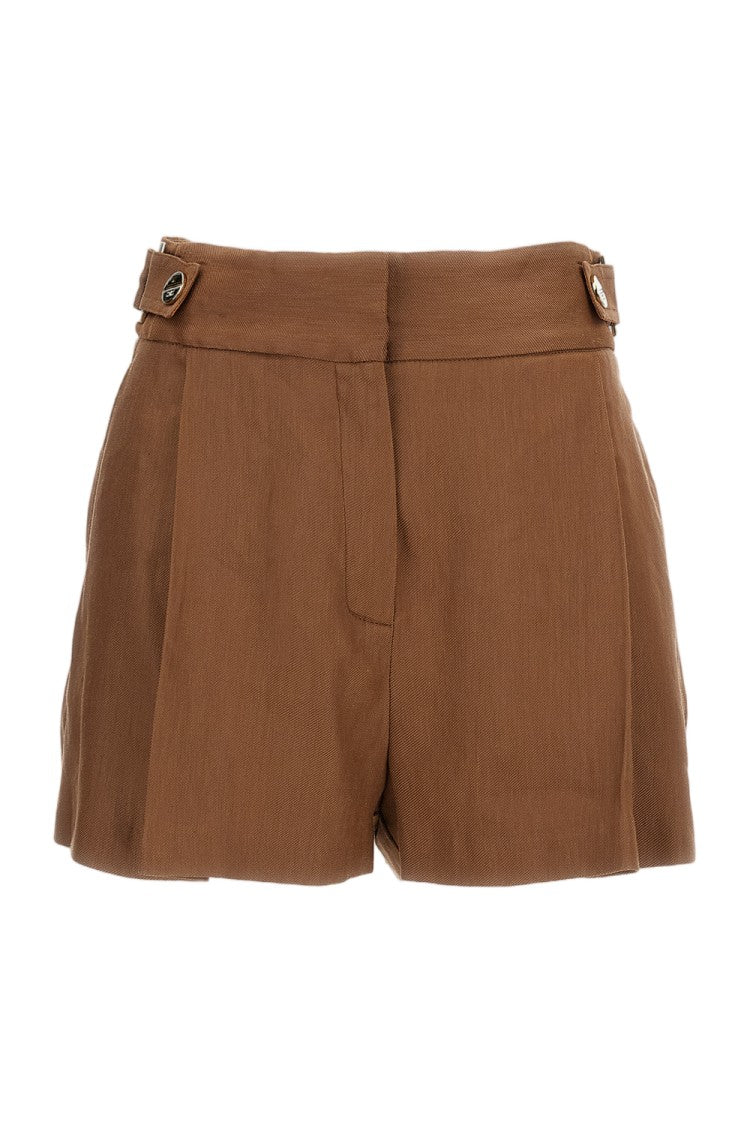 Elisabetta Franchi Tan Brown Linen Blend Shorts
