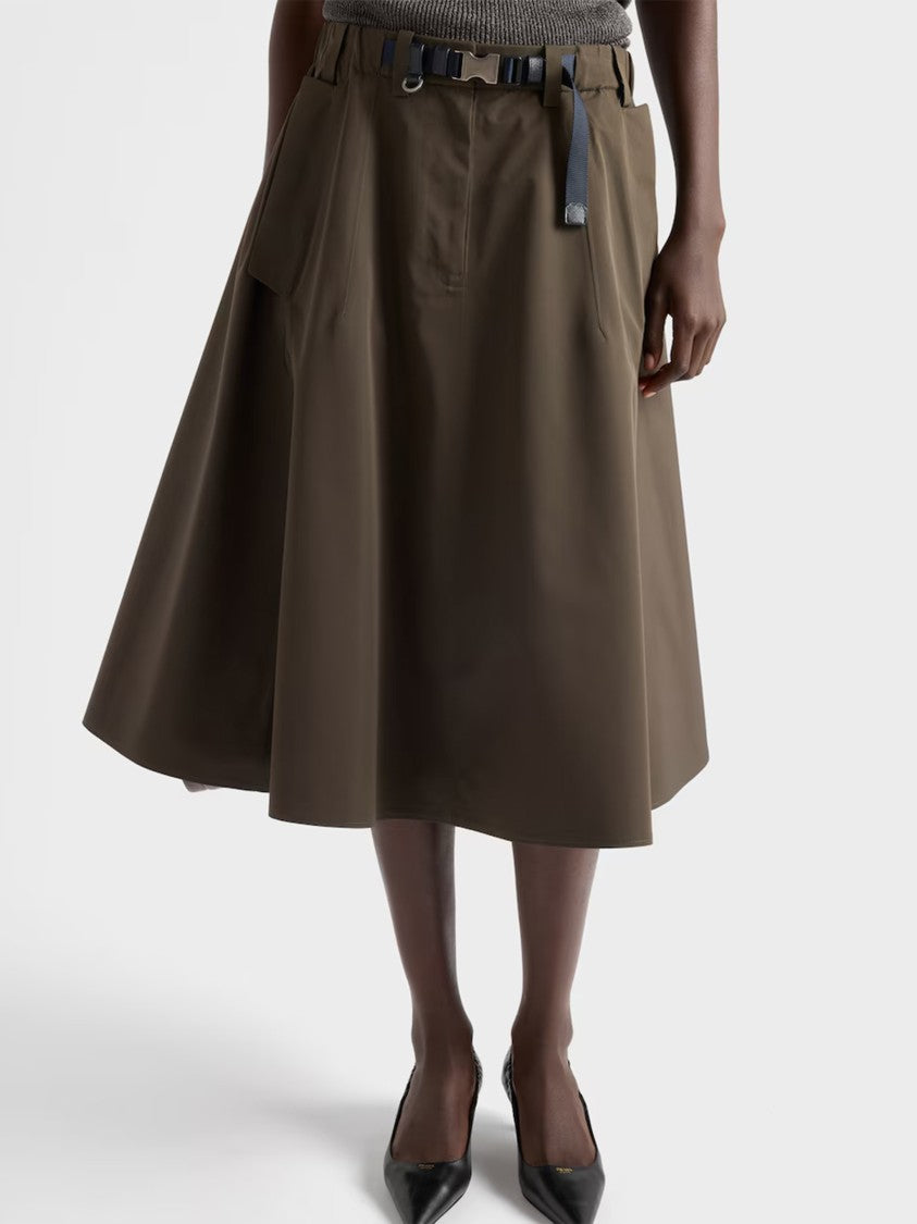 Prada Muted Olive Flared Midi Skirt