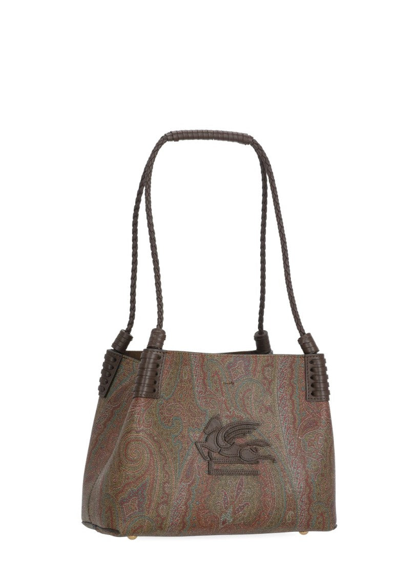 Etro Cotton Shoulder Bag With Woven Handle And Pegasus Logo
