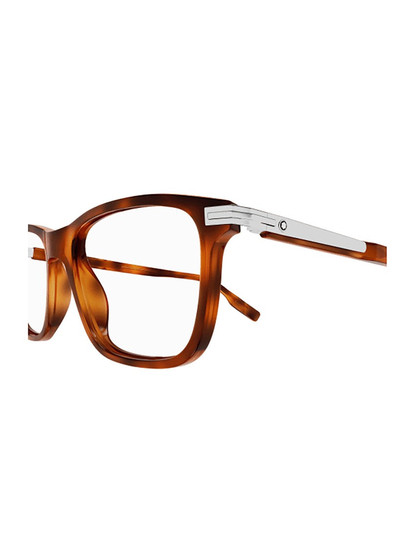 Montblanc Rectangular Brown Acetate Optical Frames With Metallic Accents