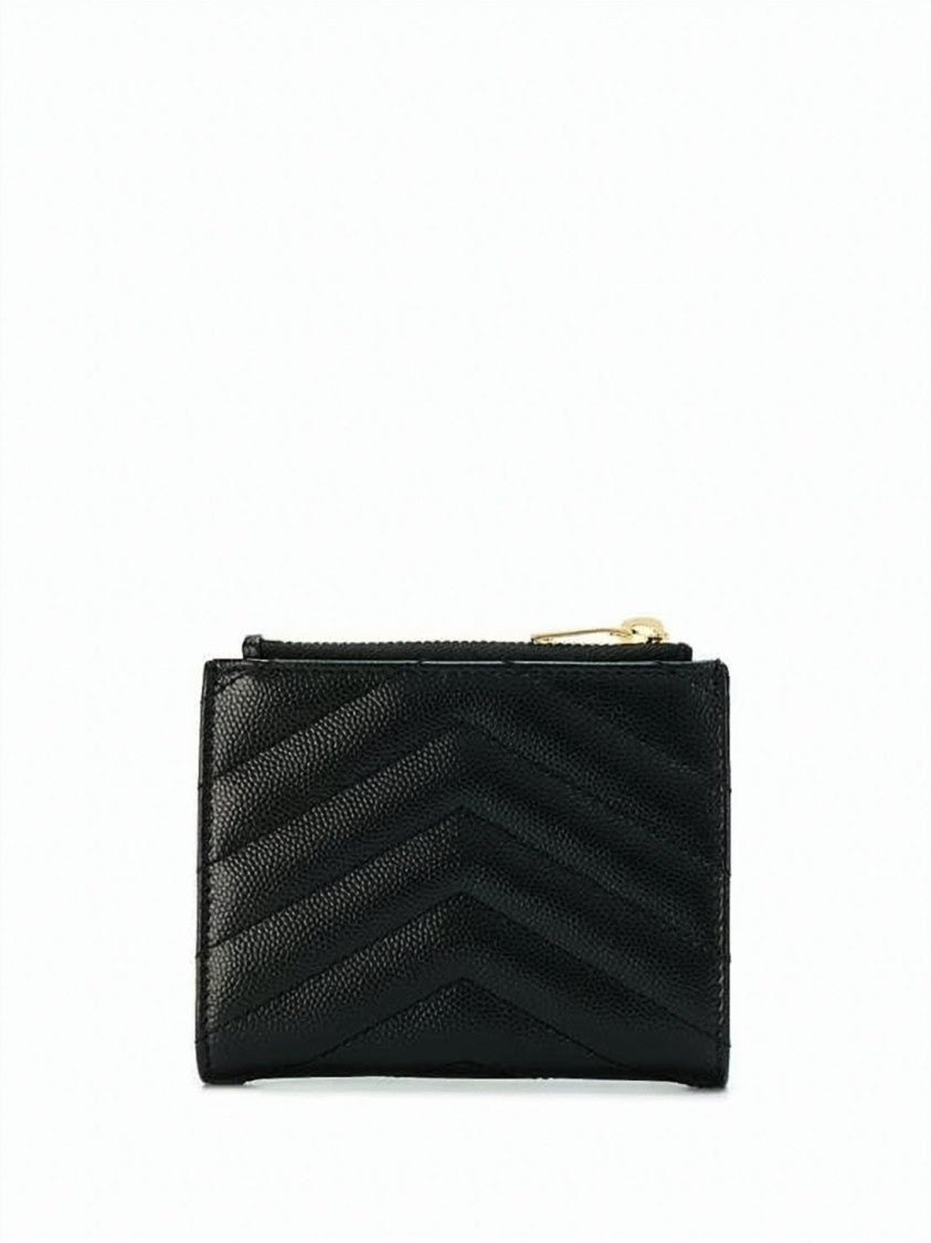 Saint Laurent Compact Chevron-Pattern Wallet With Gold-Tone Ysl Logo