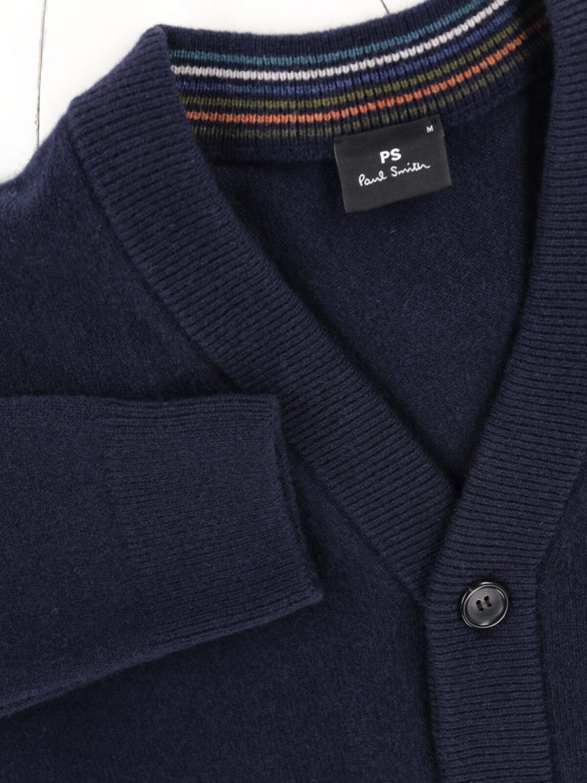 Paul Smith Blue V-Neck Button-Down Merino Wool Cardigan