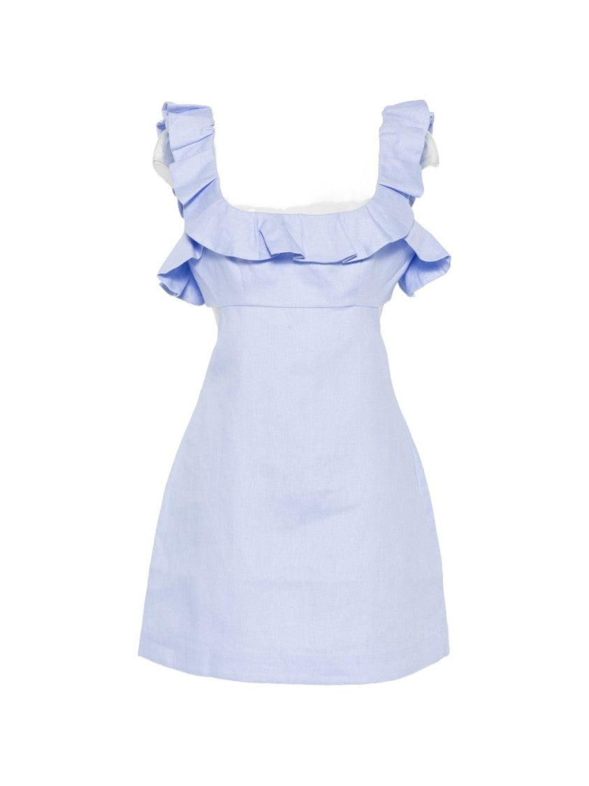 Zimmermann Light Blue Linen Ruffled Mini Dress