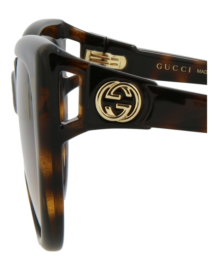 Gucci Glossy Tortoiseshell Cat Eye-Frame Sunglasses With Gold Emblem
