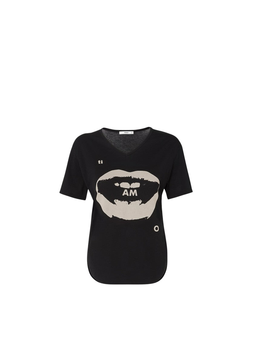 Fendi Graphic Lip Print Short-Sleeve T-Shirt - Black