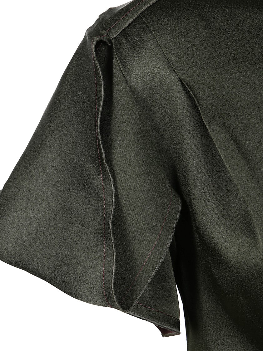 Victoria Beckham V-Neck Satin Midi Dress With Gathered Waist Detail