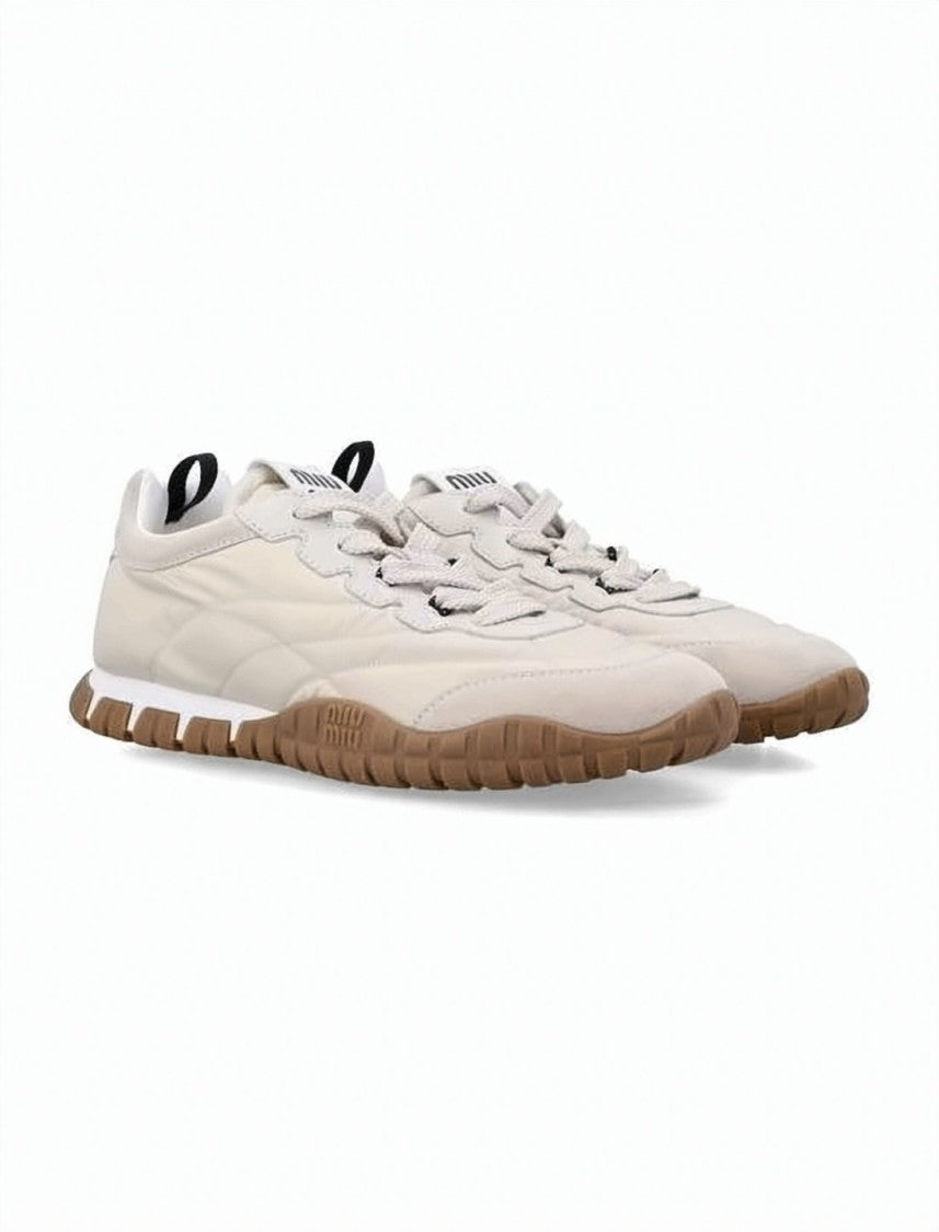 Miu Miu Technical Polyamide And Suede Sneakers With Contrasting Rubber Sole