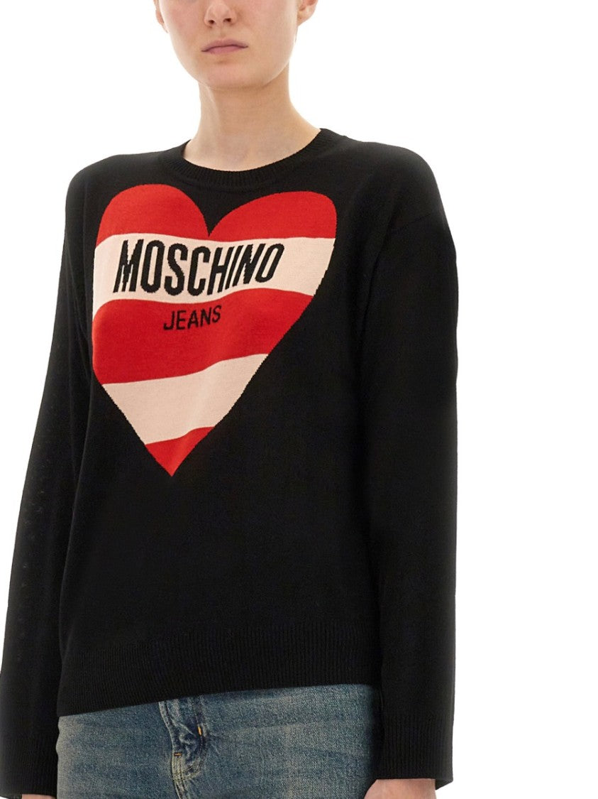Moschino Heart Graphic Knit Sweater With Crew Neckline
