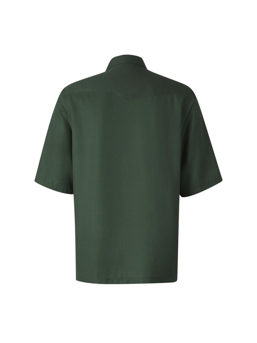 Officine Generale Short-Sleeved Satin Shirt With Watercolor Floral Motif