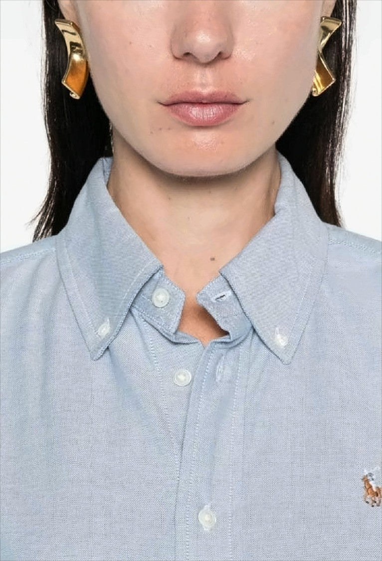 Polo Ralph Lauren Light Blue Textured Button-Down Shirt With Embroidered Logo