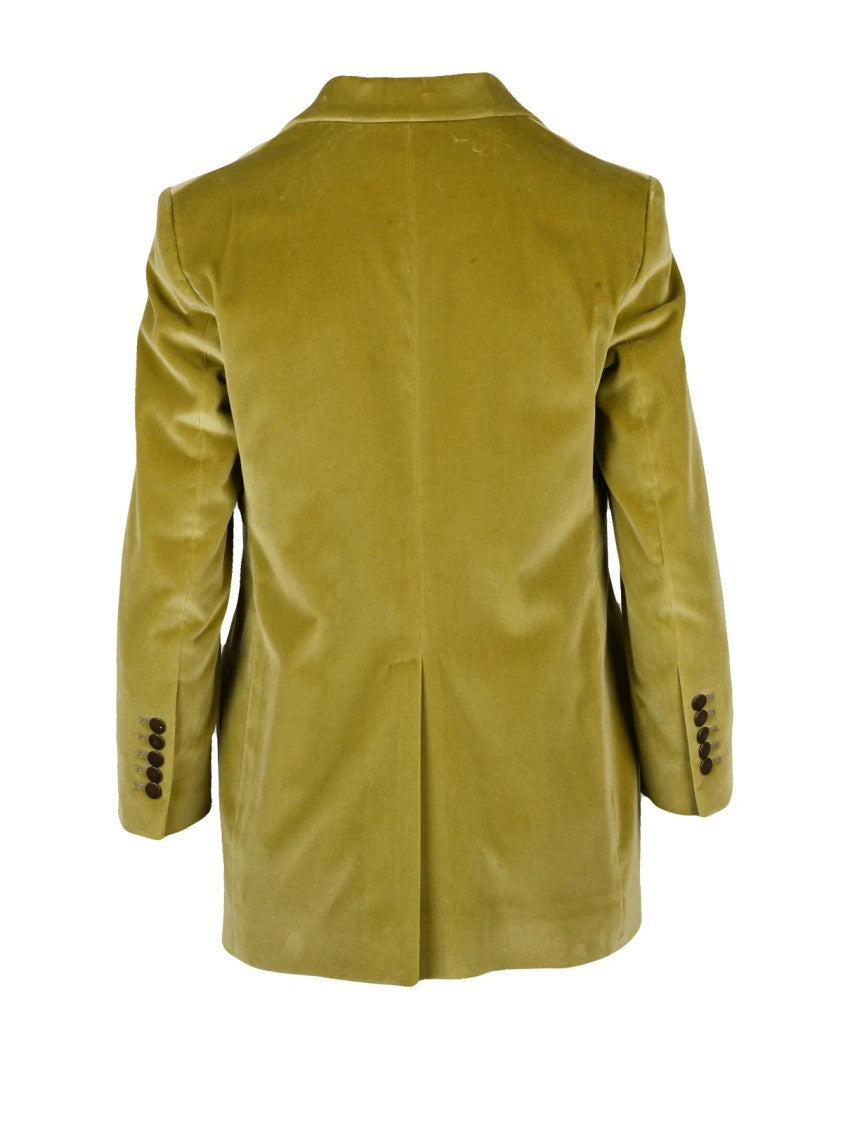 Saulina Acid Green Structured Cotton-Blend Velvet Blazer