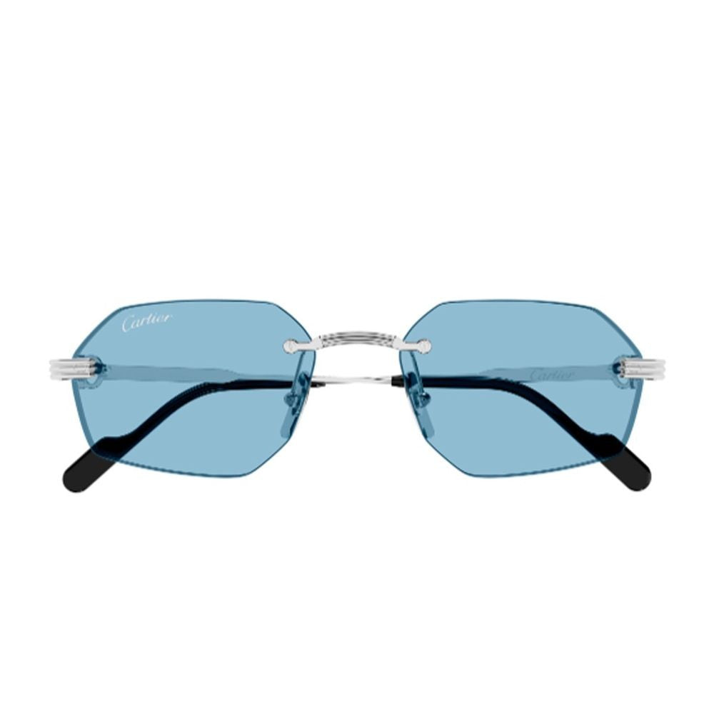 Cartier Rimless Geometric Sunglasses With Light Blue Lenses