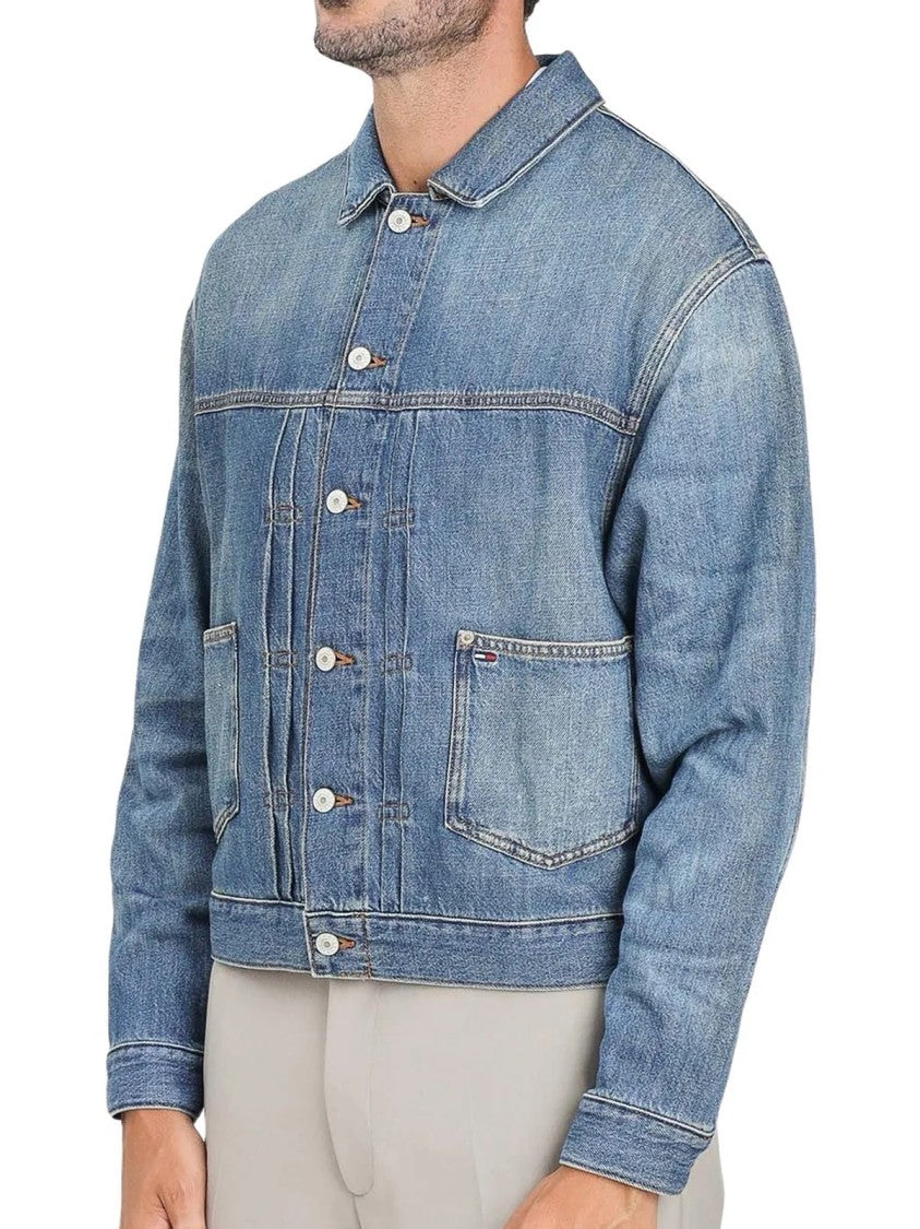 Tommy Jeans Medium Wash Denim Jacket With Vintage-Inspired Embroidery