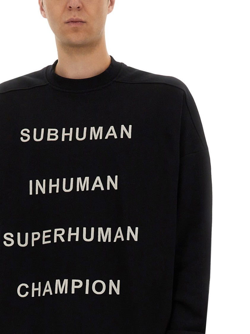 Champion X Rick Owens Oversized Black Sweatshirt With Graphic Design