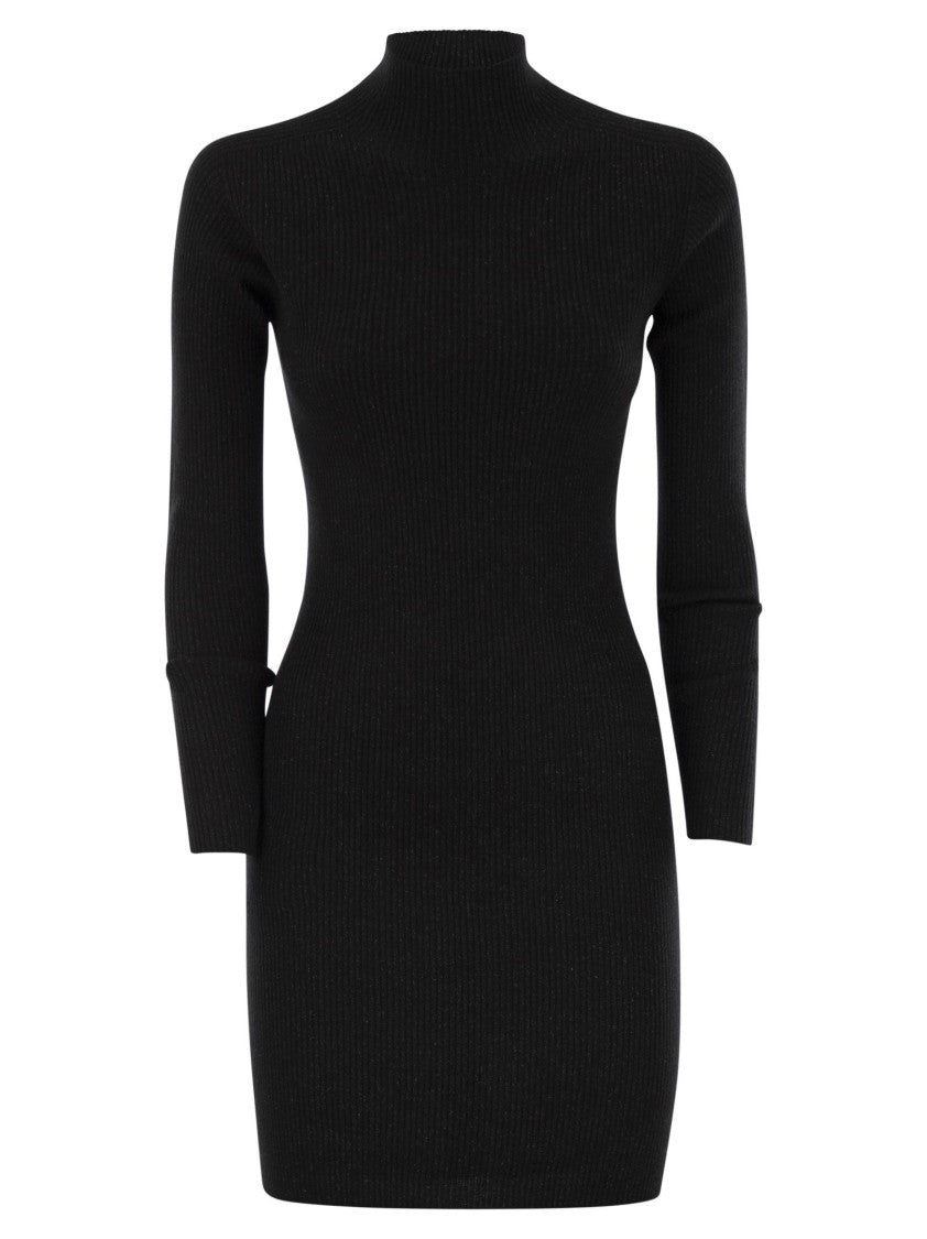 Max Mara Ribbed Mini Dress With Stand-Up Collar And Lurex Detail