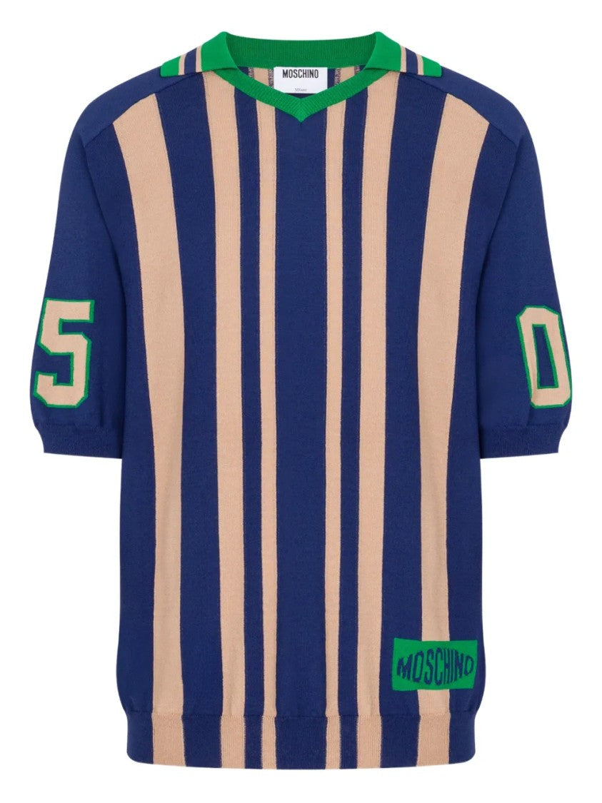 Moschino Short-Sleeve Knit Top With Bold Vertical Stripes