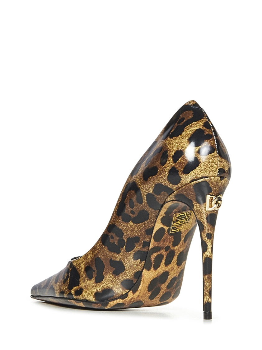 Dolce & Gabbana Brown Leo-Print Calf Leather Pumps