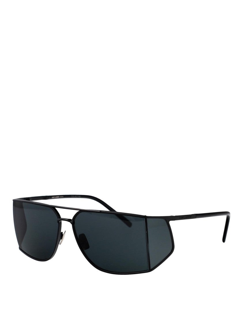 Saint Laurent Angular Metal Frame Sunglasses With Dark Lenses