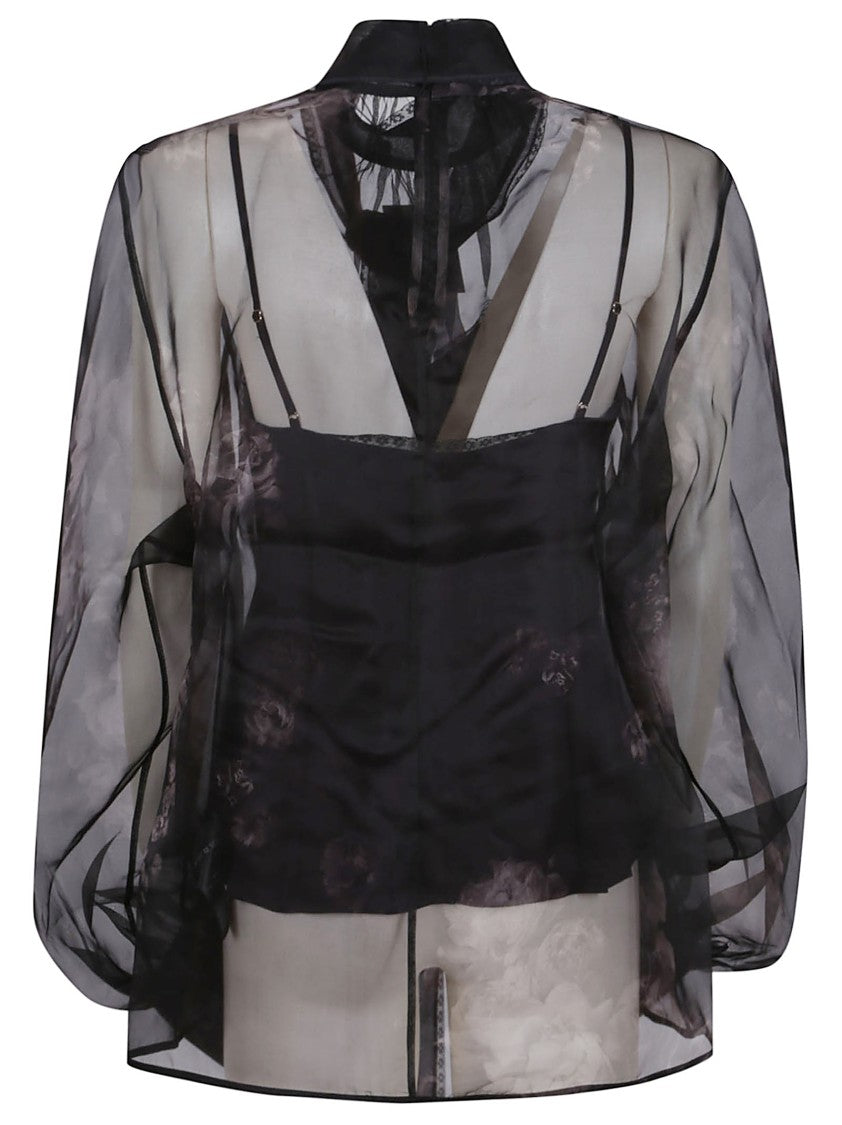 Zimmermann Sheer Black Blouse With Puff Sleeves