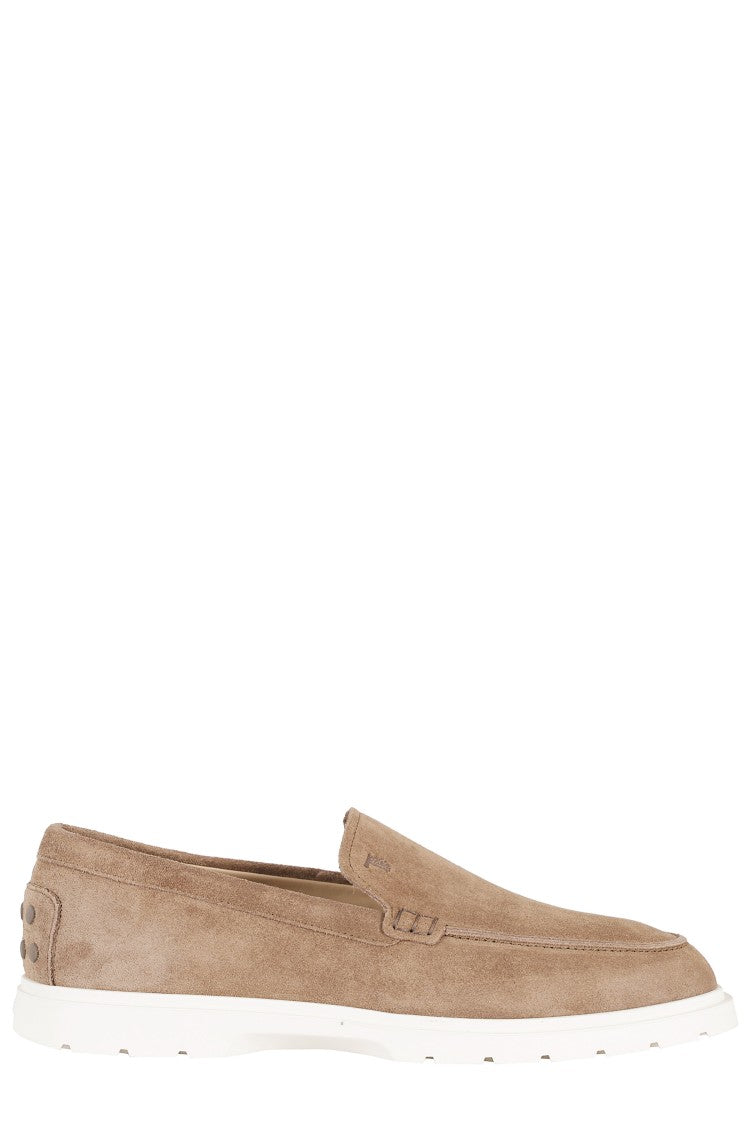 Tod's Beige Moccasin Slip-On Embossed-Monogram Suede Loafers