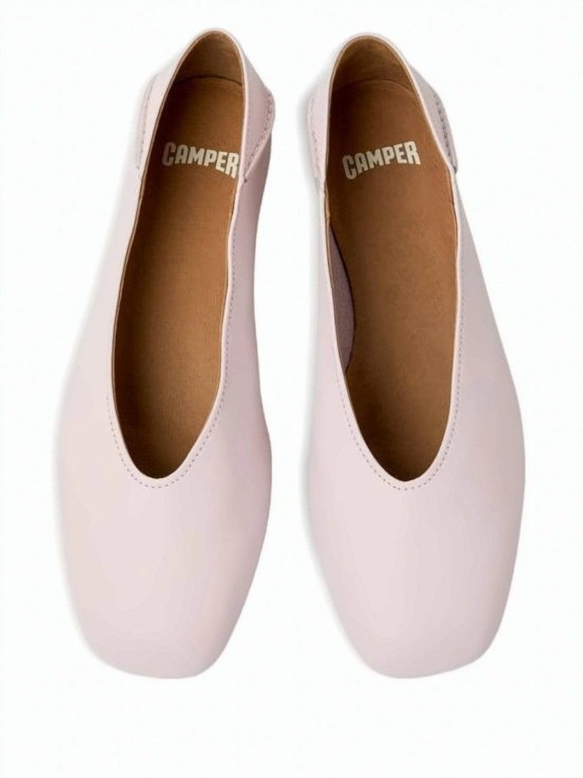 Camper Pink Minimalist Calf Leather Flats With Subtle Heel