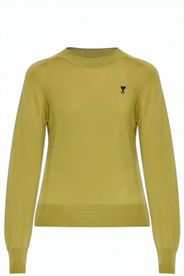 Ami Paris Cropped Wool Knit Sweater With Heart Logo