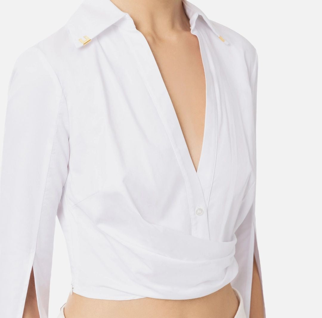 Elisabetta Franchi Cropped White Shirt With Deep V-Neckline