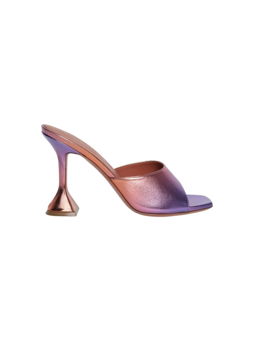 Amina Muaddi Lupita Metallic Leather Slipper Sandals Sunset Ombre
