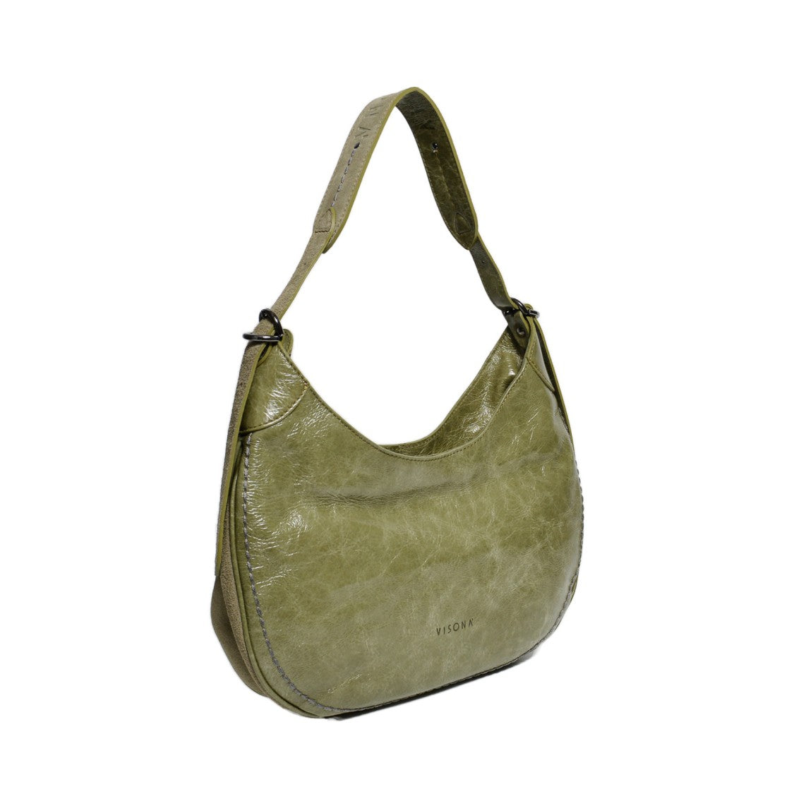 Plinio Visona' Olive Green Naplack Half-Moon Bag