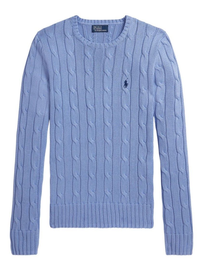 Polo Ralph Lauren Light Blue Cable-Knit Sweater With Classic Crew Neckline