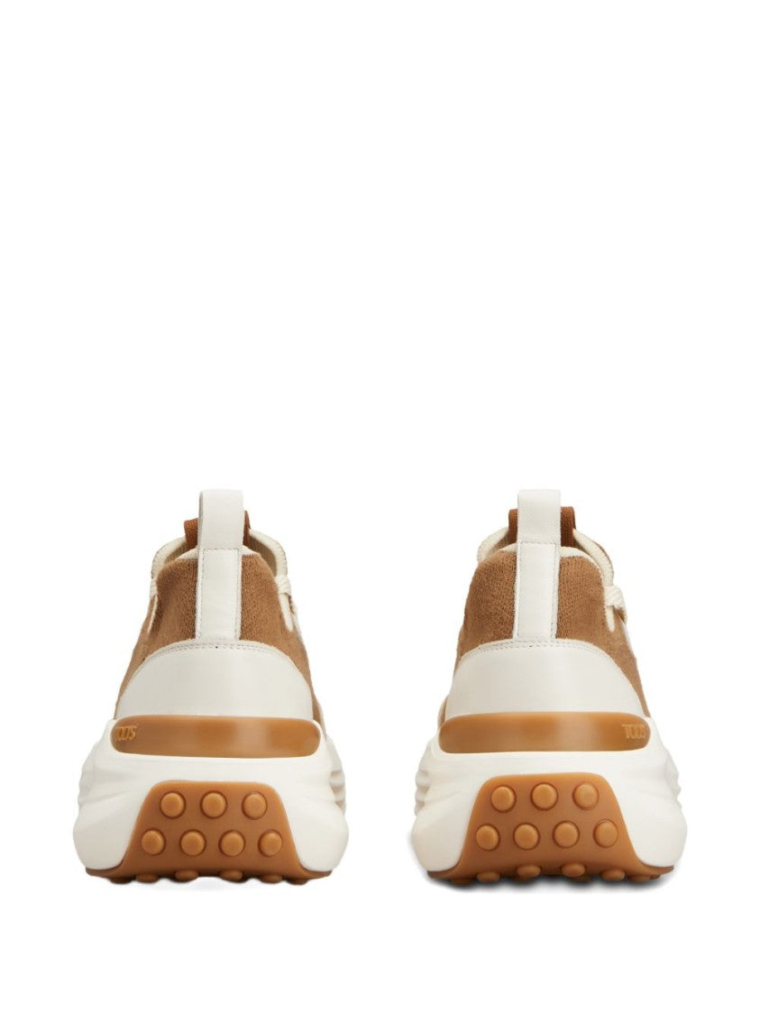 Tod's Brown Silk And Nylon Lace Sneakers