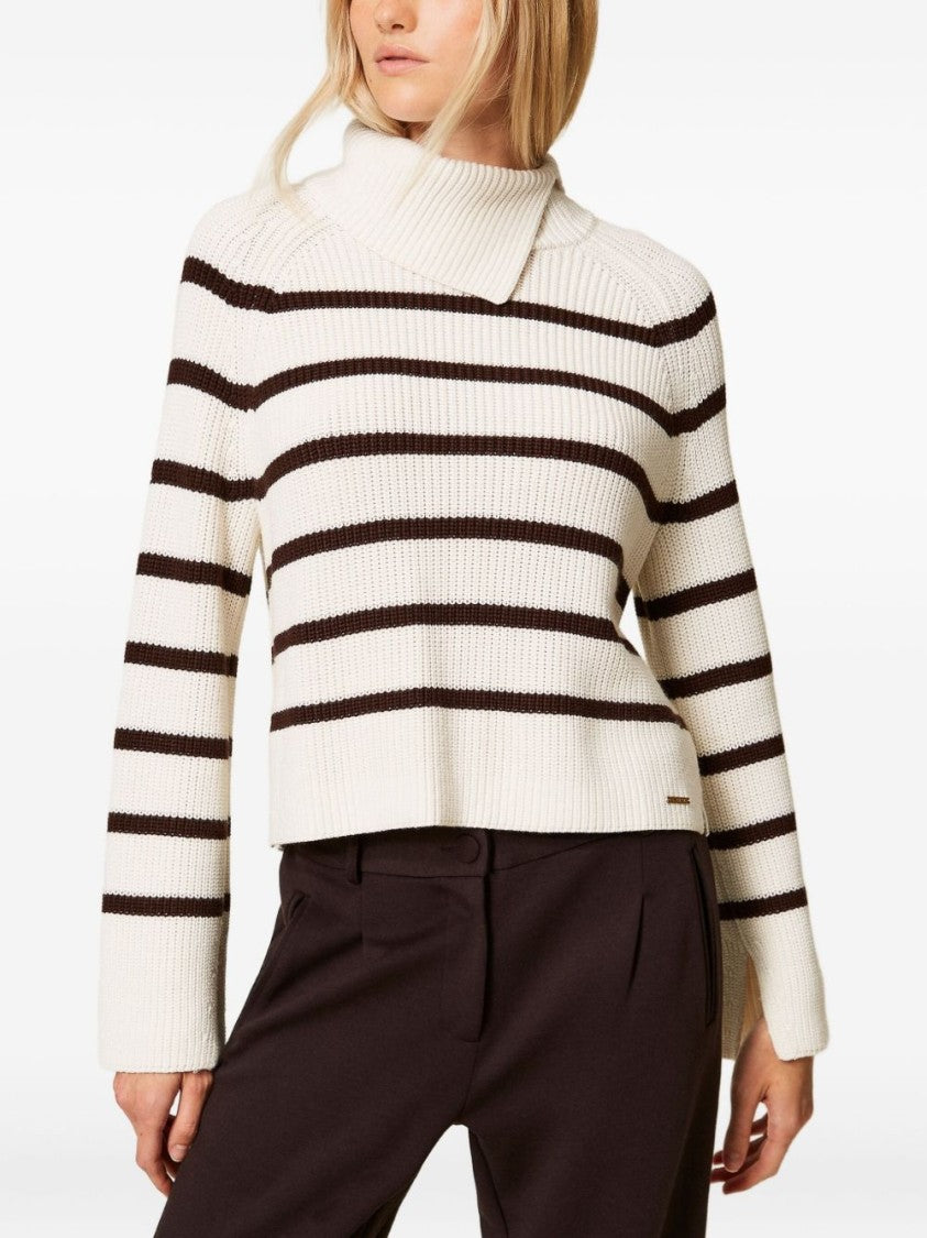 Twinset U&B Ribbed Knit Sweater With Asymmetrical Neckline