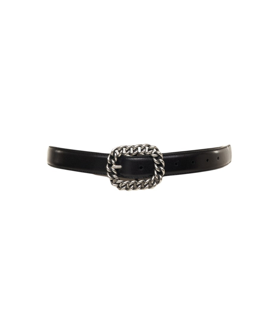 Gavazzeni Leather Belt With Chain Detail Buckle