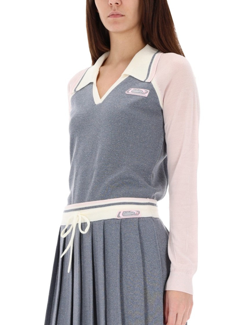 Casablanca Long Sleeve Polo Shirt With Pleated Hem